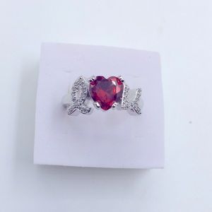 2 CARAT AAA RED RUBY HEART ♥️ SILVER Size 8